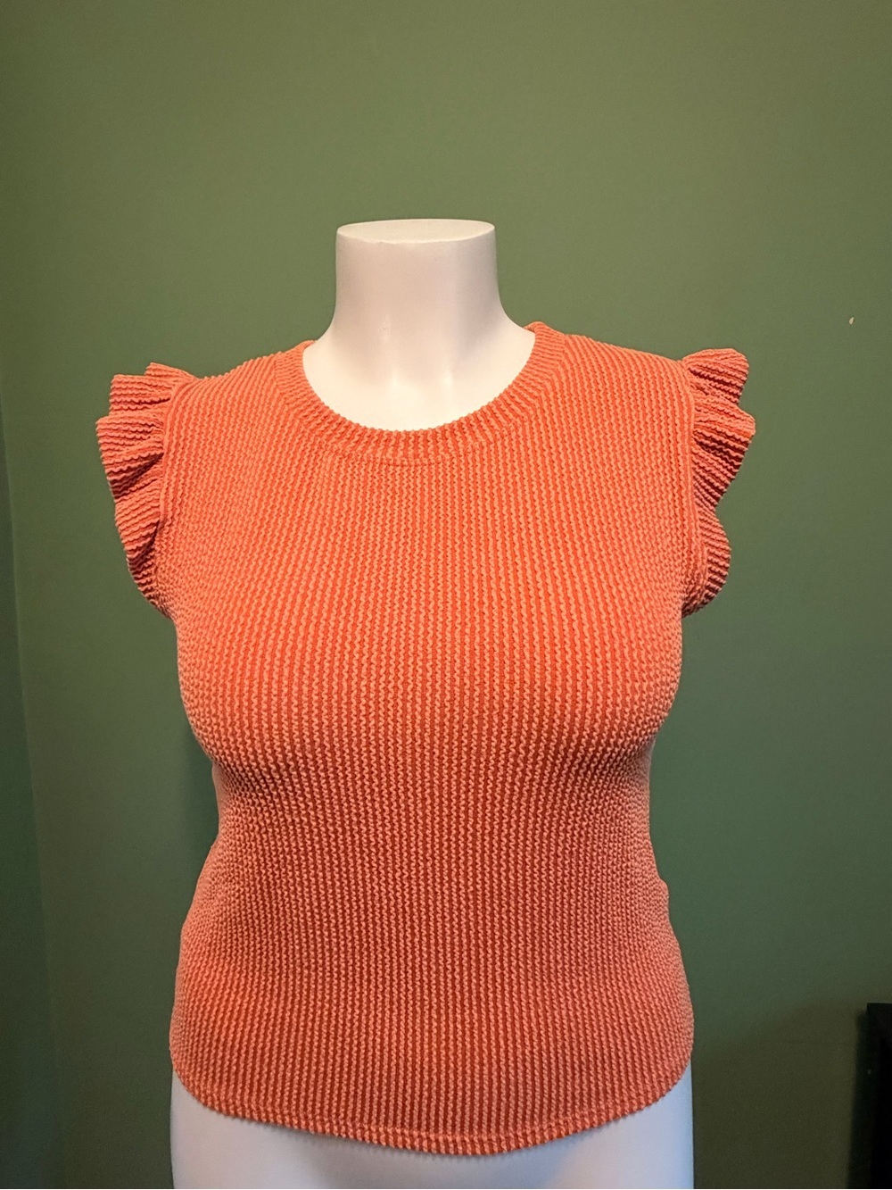 Ribbed Coral Knit Ruffle Sleeve Tank Top